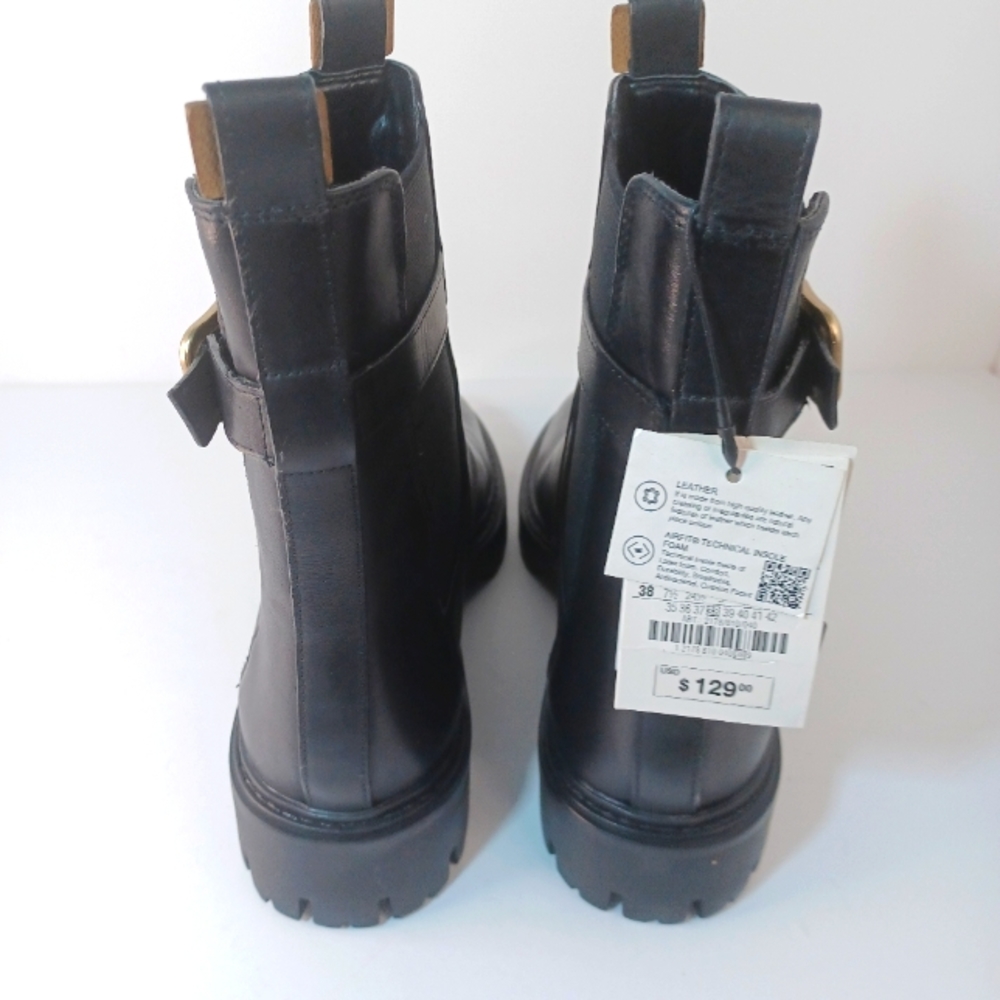 ZARA black leather buckle ankle boots size 7.5 - Picture 6 of 11